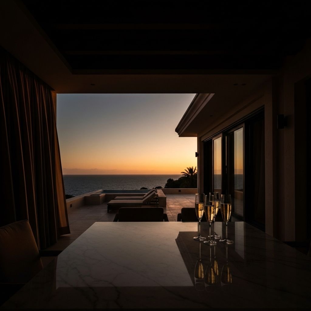 Luxury villa terrace overlooking the Mediterranean